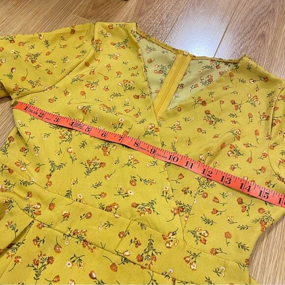 Yellow Floral Mini Wrap Dress from Korea - XS-S - Picture 12 of 13